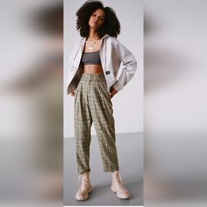 Urban Outfitters Paige Pleated Plaid High Waisted Cropped Pants Trousers Sz Med